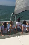 Groupe sur le filet du catamaran